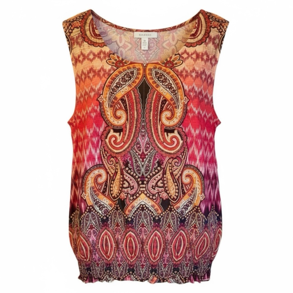 Style & Co. Women’s Sleeveless Colorful Paisley Red Orange Pink Black Top XL